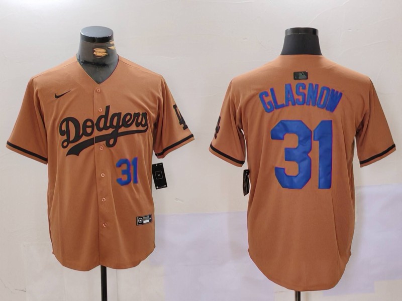 Men Los Angeles Dodgers #31 Glasnow army green joint name 2024 Nike MLB Jersey style 2